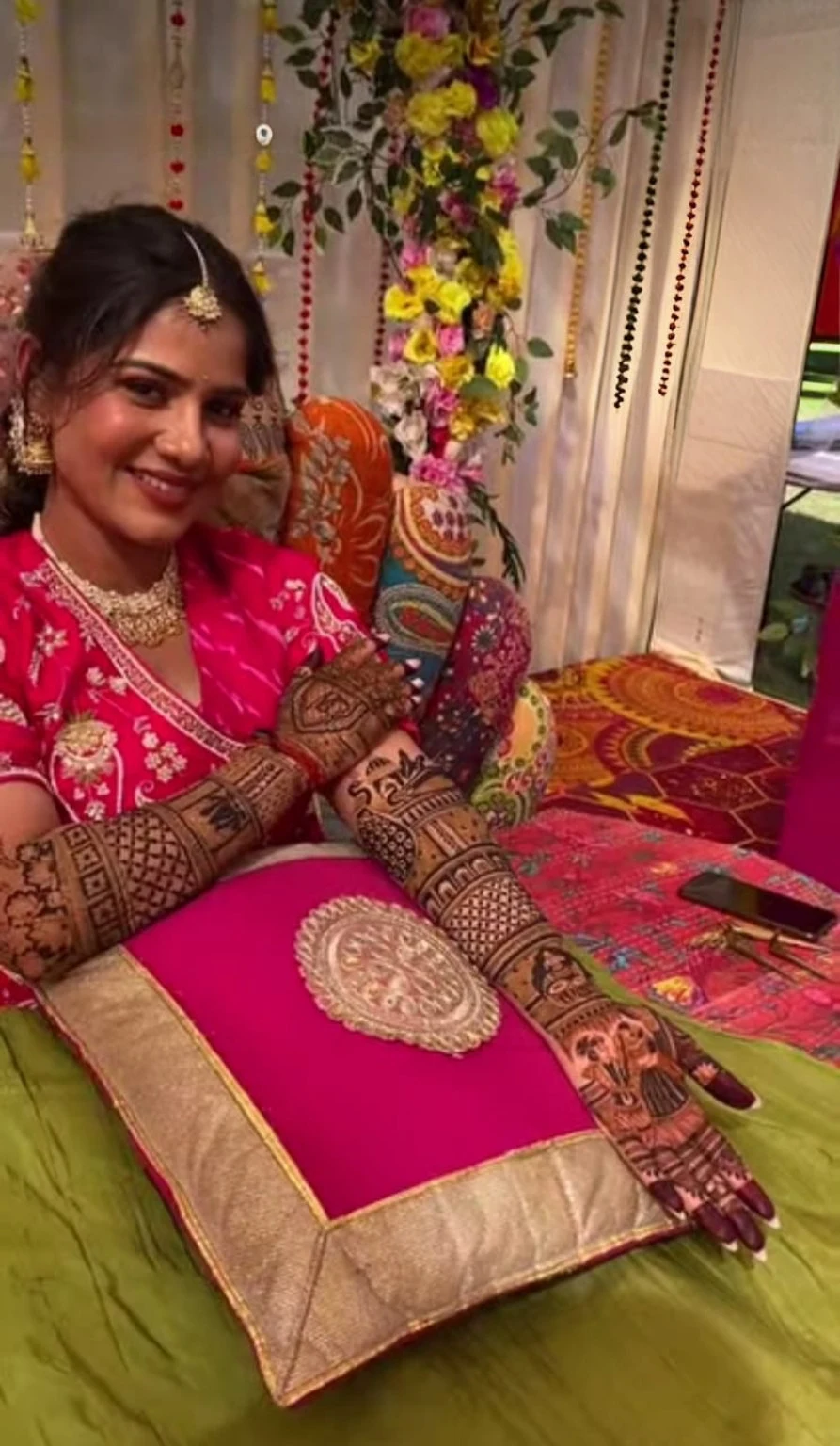 Mehndi design displayed during a celebration