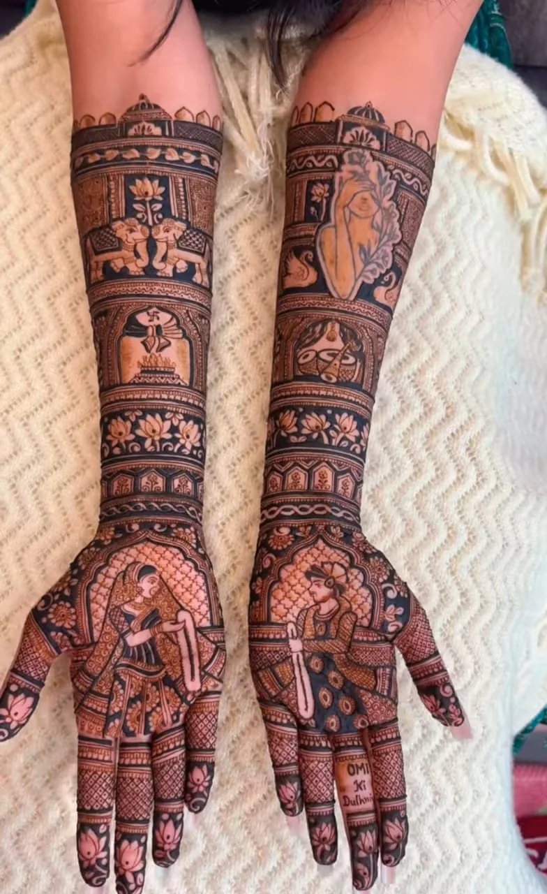 Intricate traditional mehndi detail on hands