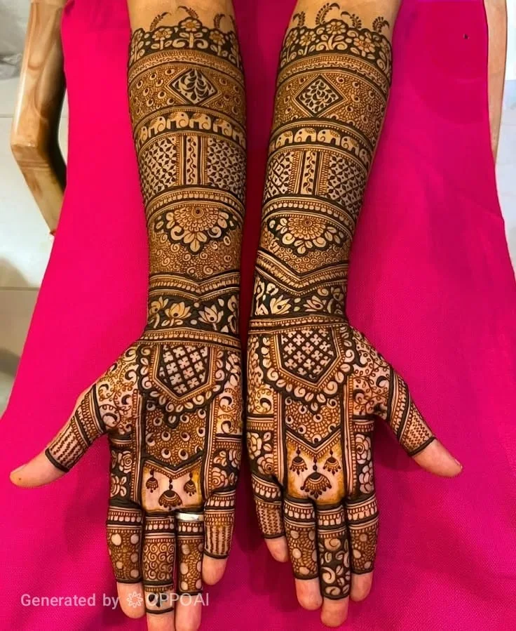 Mehndi design photograph illustrating Full-Hand Mehndi